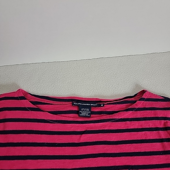 Ralph Lauren Sport Women's Pink Blue Striped Long Sleeve Pullover Top, M - Picture 5 of 9